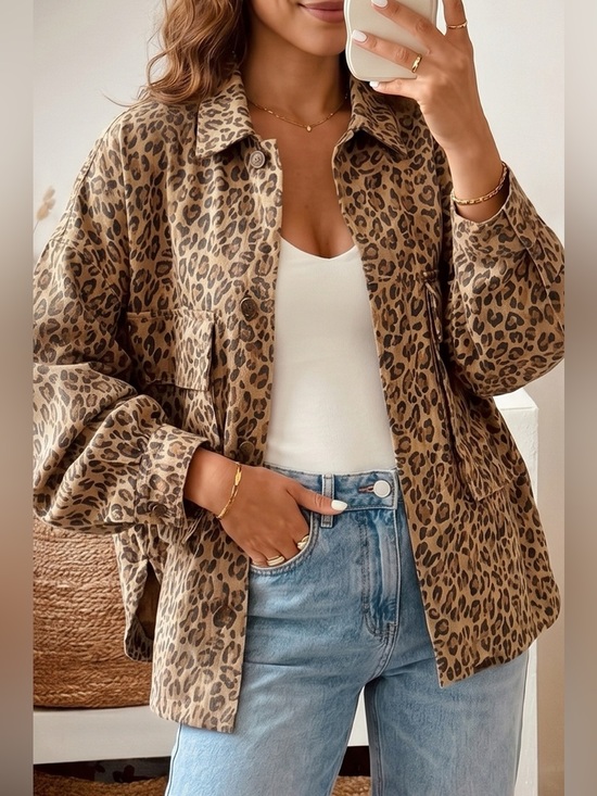 SYNZ Jackets & Blazers - Leopard Print Denim Jacket